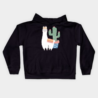 Hipster Llama and Kawaii Cactus Illustration Kids Hoodie